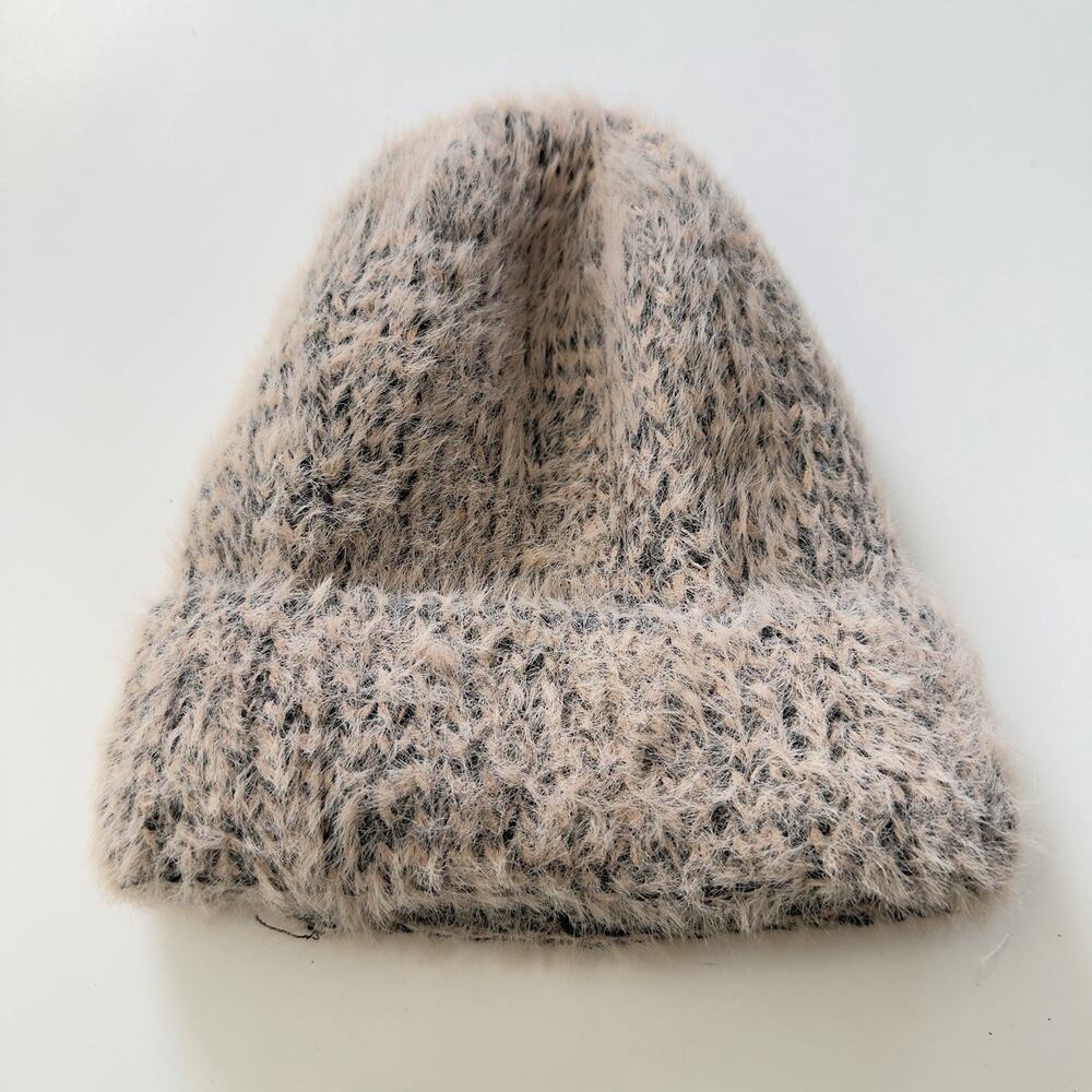 Fuzzy Soft Eyelash Knit Beanie - Dusty Rose Taupe Marled Winter Skull Cap Hat